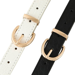 Croco - dile pattern retro large gold buckle fashionable ladies pin buckle belt versatile trend casual jeans belt - Negative Apparel