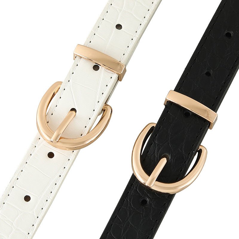 Croco - dile pattern retro large gold buckle fashionable ladies pin buckle belt versatile trend casual jeans belt - Negative Apparel