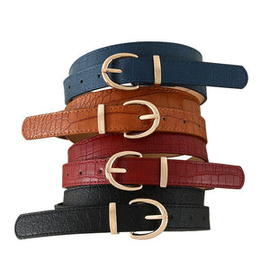 Croco - dile pattern retro large gold buckle fashionable ladies pin buckle belt versatile trend casual jeans belt - Negative Apparel
