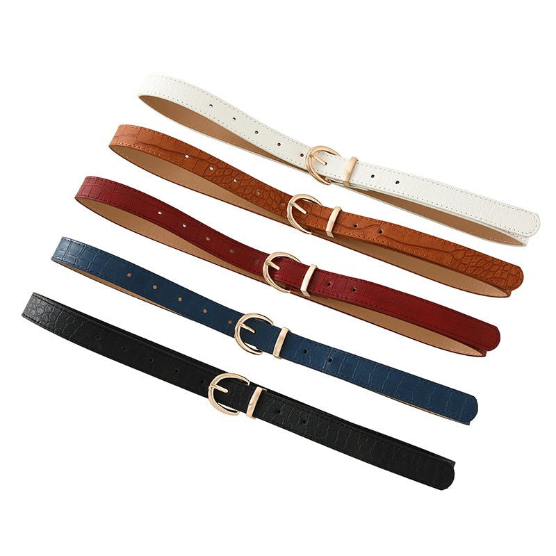 Croco - dile pattern retro large gold buckle fashionable ladies pin buckle belt versatile trend casual jeans belt - Negative Apparel