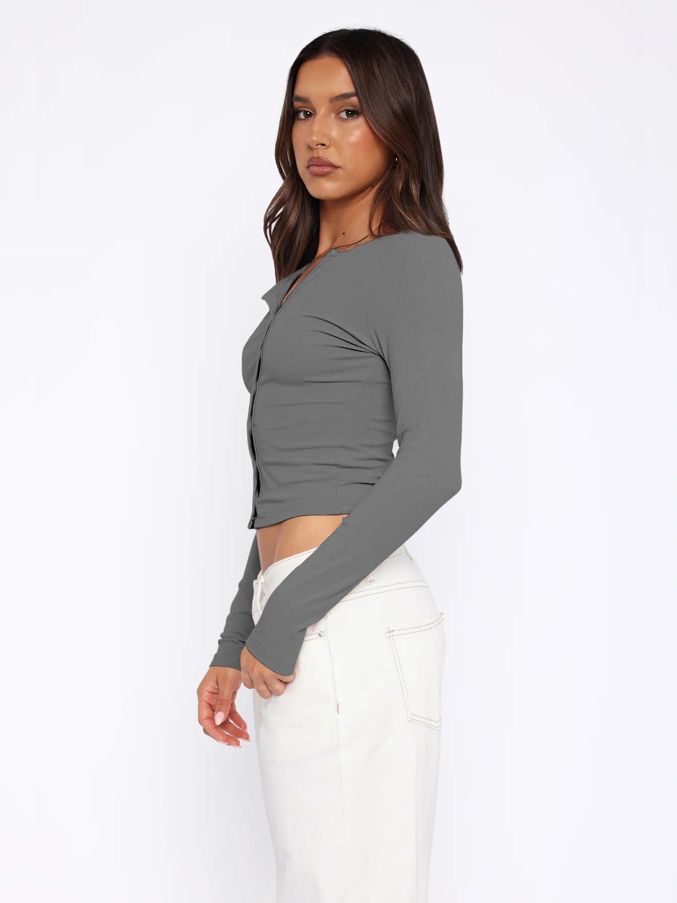 Crop solid color women's long sleeve soft Y2K top - Negative Apparel