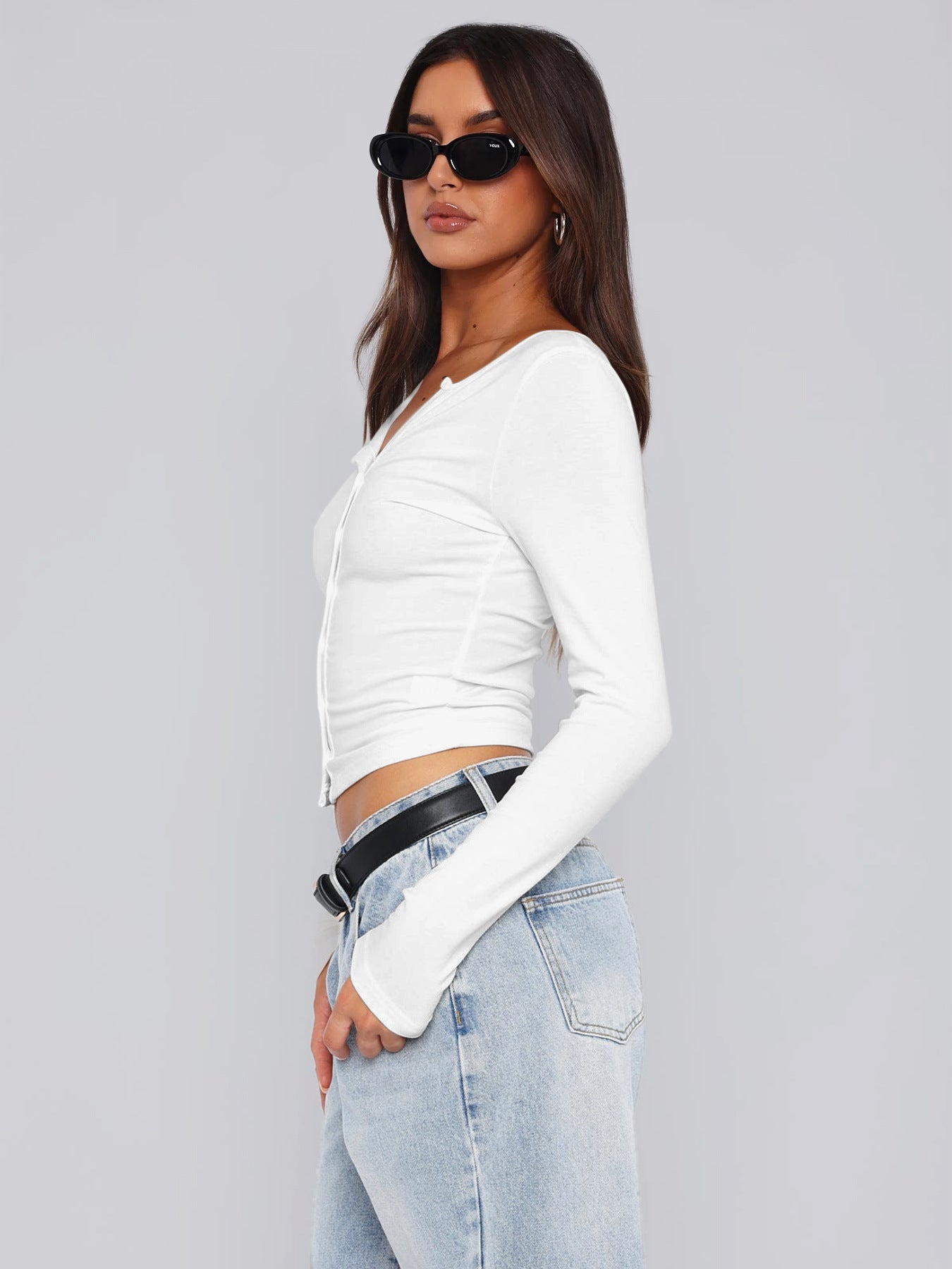 Crop solid color women's long sleeve soft Y2K top - Negative Apparel