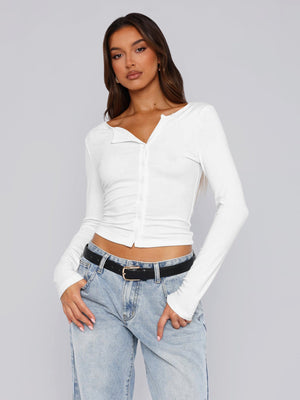 Crop solid color women's long sleeve soft Y2K top - Negative Apparel