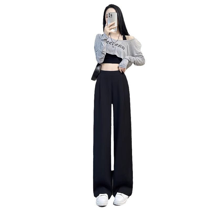 Cross - border 2024 suit pants women's spring and autumn high waist drape wide leg pants new summer casual narrow version straight women's pants - Alibaba - Negative Apparel