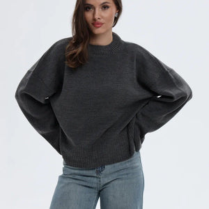 Cross - border European and American semi - turtleneck solid - color sweater women's 2025 autumn and winter new small short top knitted bottoming shirt - Negative Apparel