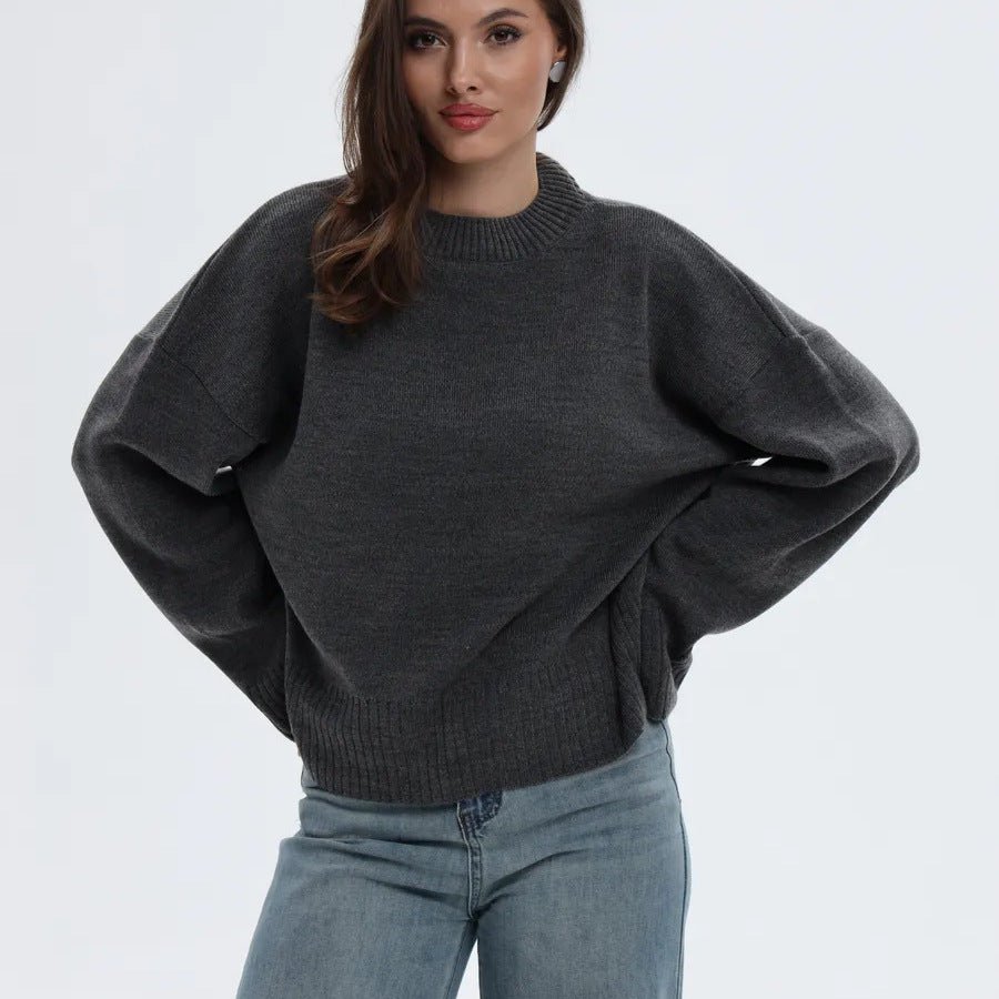 Cross - border European and American semi - turtleneck solid - color sweater women's 2025 autumn and winter new small short top knitted bottoming shirt - Negative Apparel
