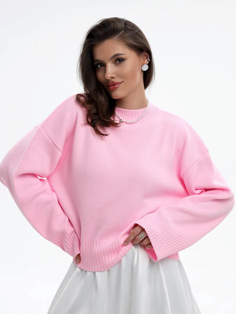 Cross - border European and American semi - turtleneck solid - color sweater women's 2025 autumn and winter new small short top knitted bottoming shirt - Negative Apparel