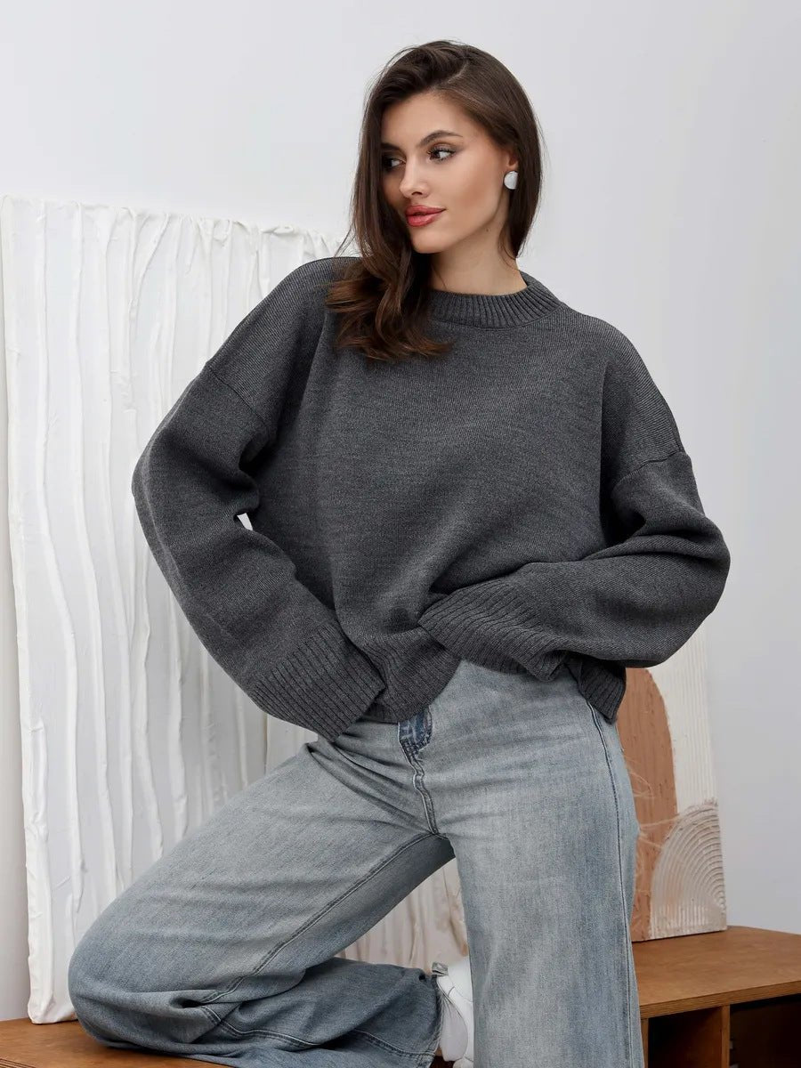 Cross - border European and American semi - turtleneck solid - color sweater women's 2025 autumn and winter new small short top knitted bottoming shirt - Negative Apparel