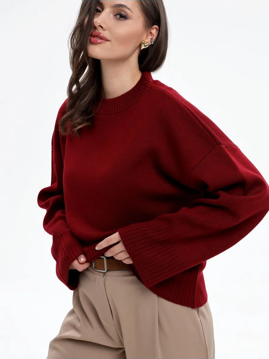 Cross - border European and American semi - turtleneck solid - color sweater women's 2025 autumn and winter new small short top knitted bottoming shirt - Negative Apparel