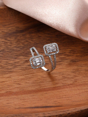 Cubic Zirconia Decor Cuff Ring - Negative Apparel