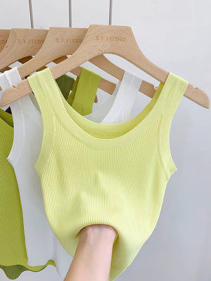Curved bead U - neck irregular small suspender vest women's inner ice silk knitted bottoming shirt slim solid color top summer tide - Negative Apparel