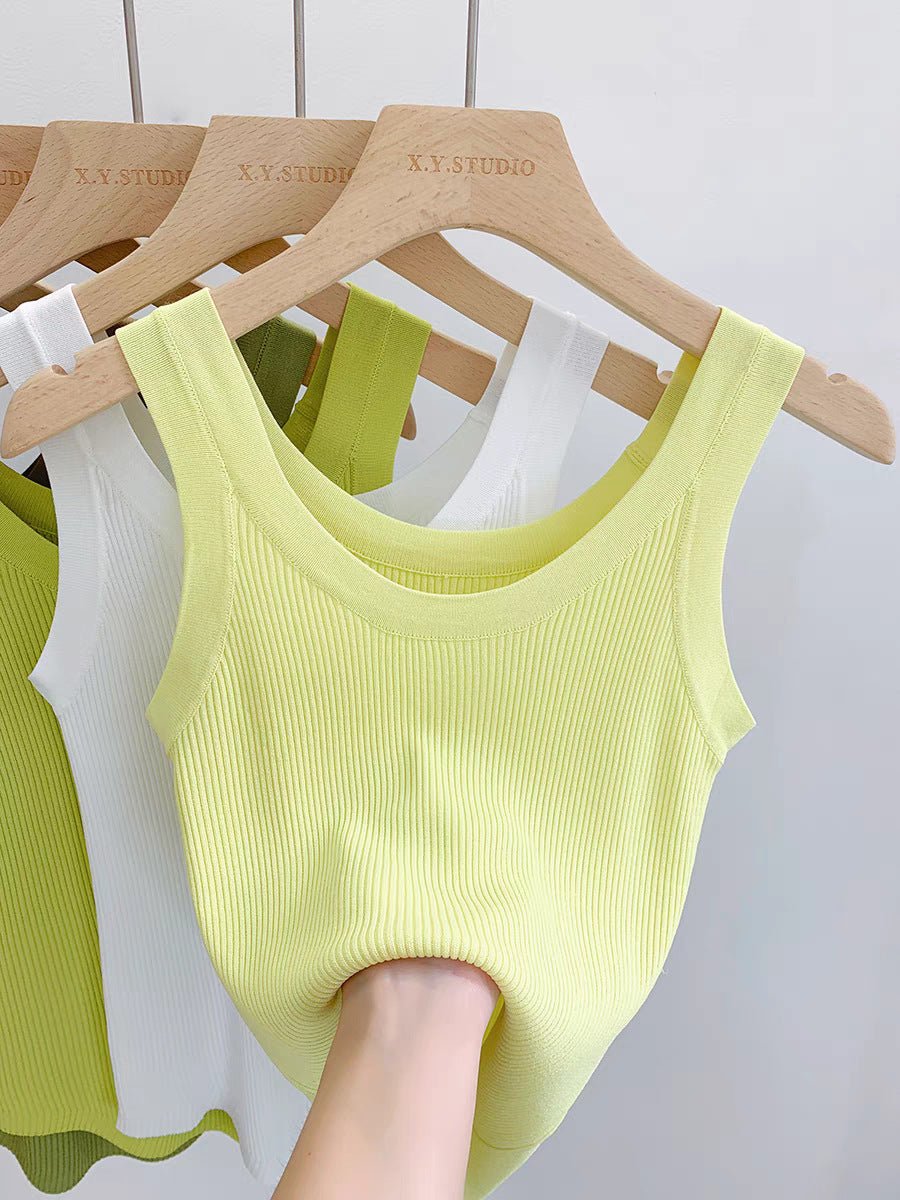 Curved bead U - neck irregular small suspender vest women's inner ice silk knitted bottoming shirt slim solid color top summer tide - Negative Apparel