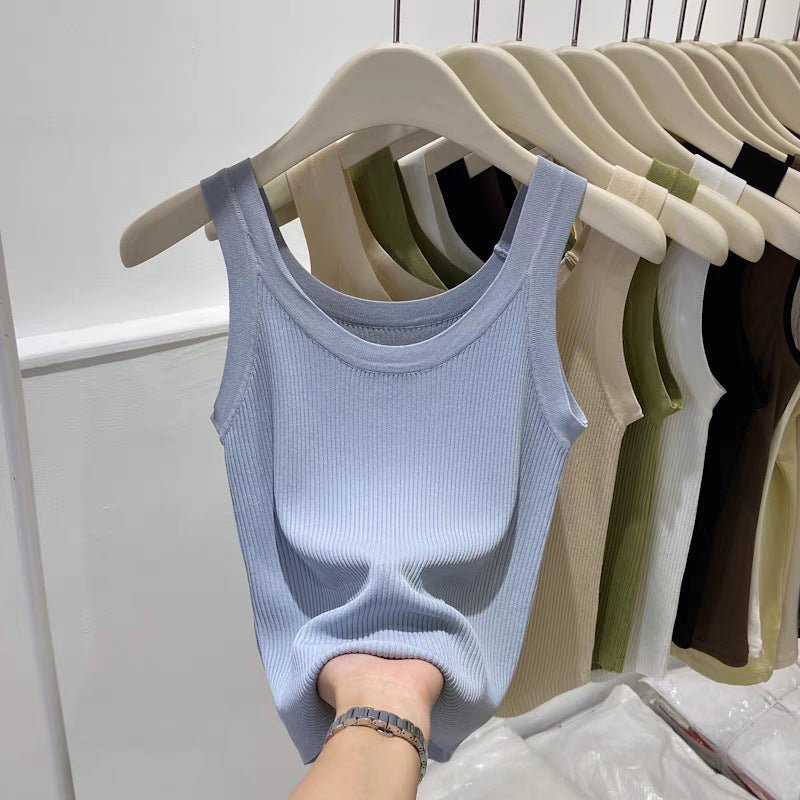 Curved bead U - neck irregular small suspender vest women's inner ice silk knitted bottoming shirt slim solid color top summer tide - Negative Apparel