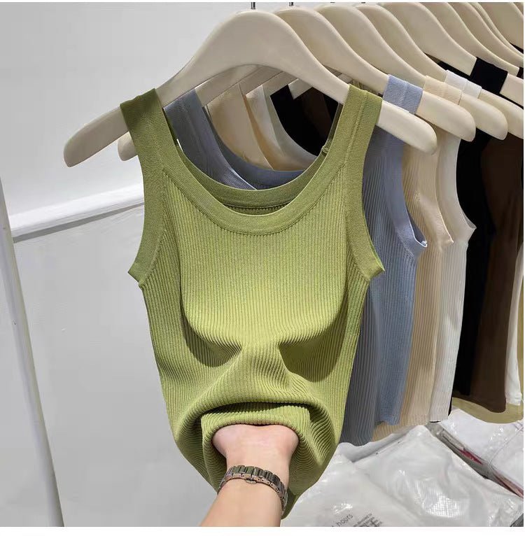 Curved bead U - neck irregular small suspender vest women's inner ice silk knitted bottoming shirt slim solid color top summer tide - Negative Apparel