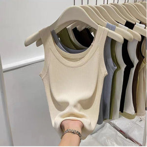 Curved bead U - neck irregular small suspender vest women's inner ice silk knitted bottoming shirt slim solid color top summer tide - Negative Apparel