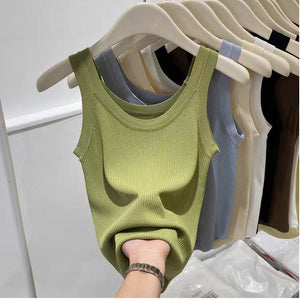 Curved bead U - neck irregular small suspender vest women's inner ice silk knitted bottoming shirt slim solid color top summer tide - Negative Apparel