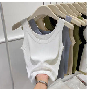 Curved bead U - neck irregular small suspender vest women's inner ice silk knitted bottoming shirt slim solid color top summer tide - Negative Apparel