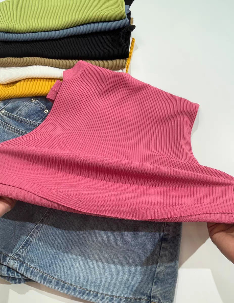 Curved bead U - neck irregular small suspender vest women's inner ice silk knitted bottoming shirt slim solid color top summer tide - Negative Apparel