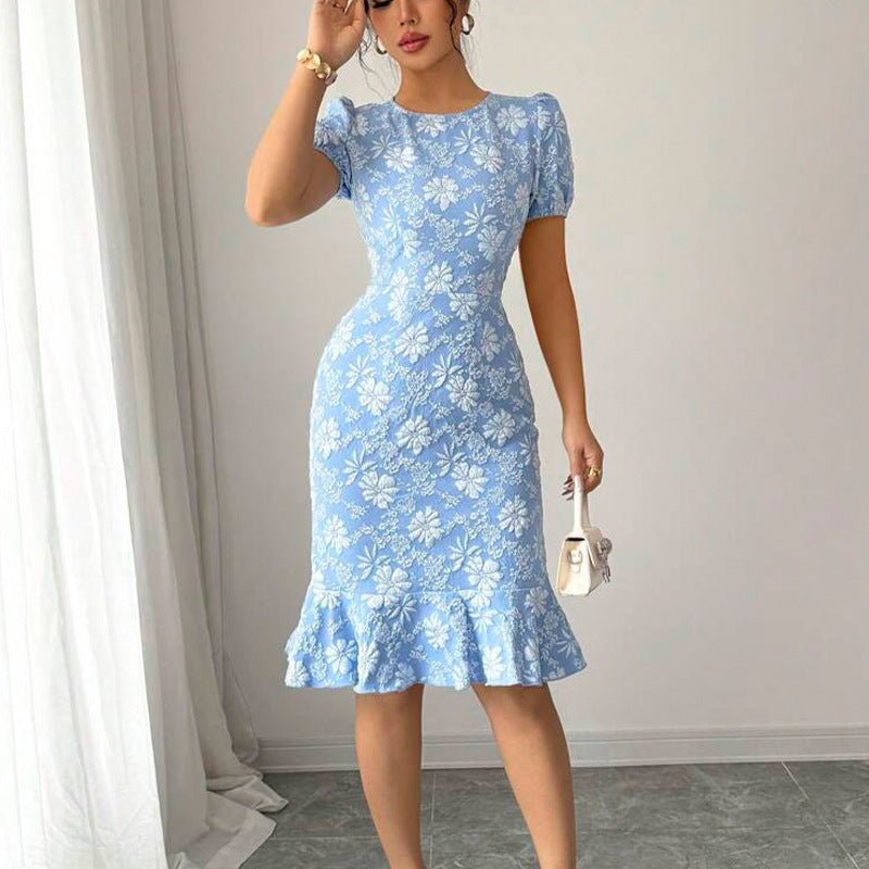 Daisy embossed dress an and n slim fishtail skirt short sleeves - Negative Apparel