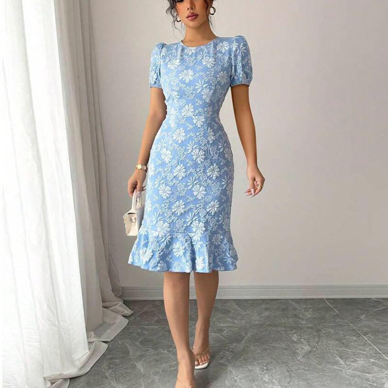 Daisy embossed dress an and n slim fishtail skirt short sleeves - Negative Apparel