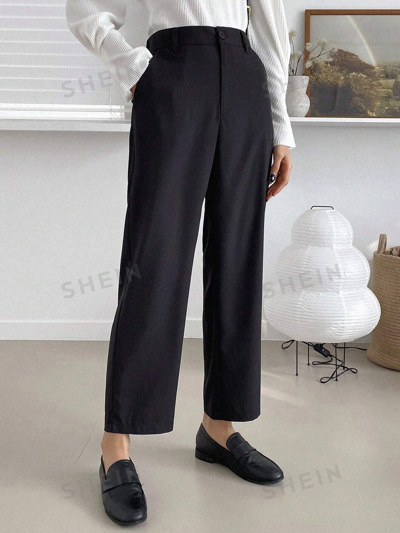 DAZY Solid Color Straight Leg Long Women'S Suit Trousers - Negative Apparel