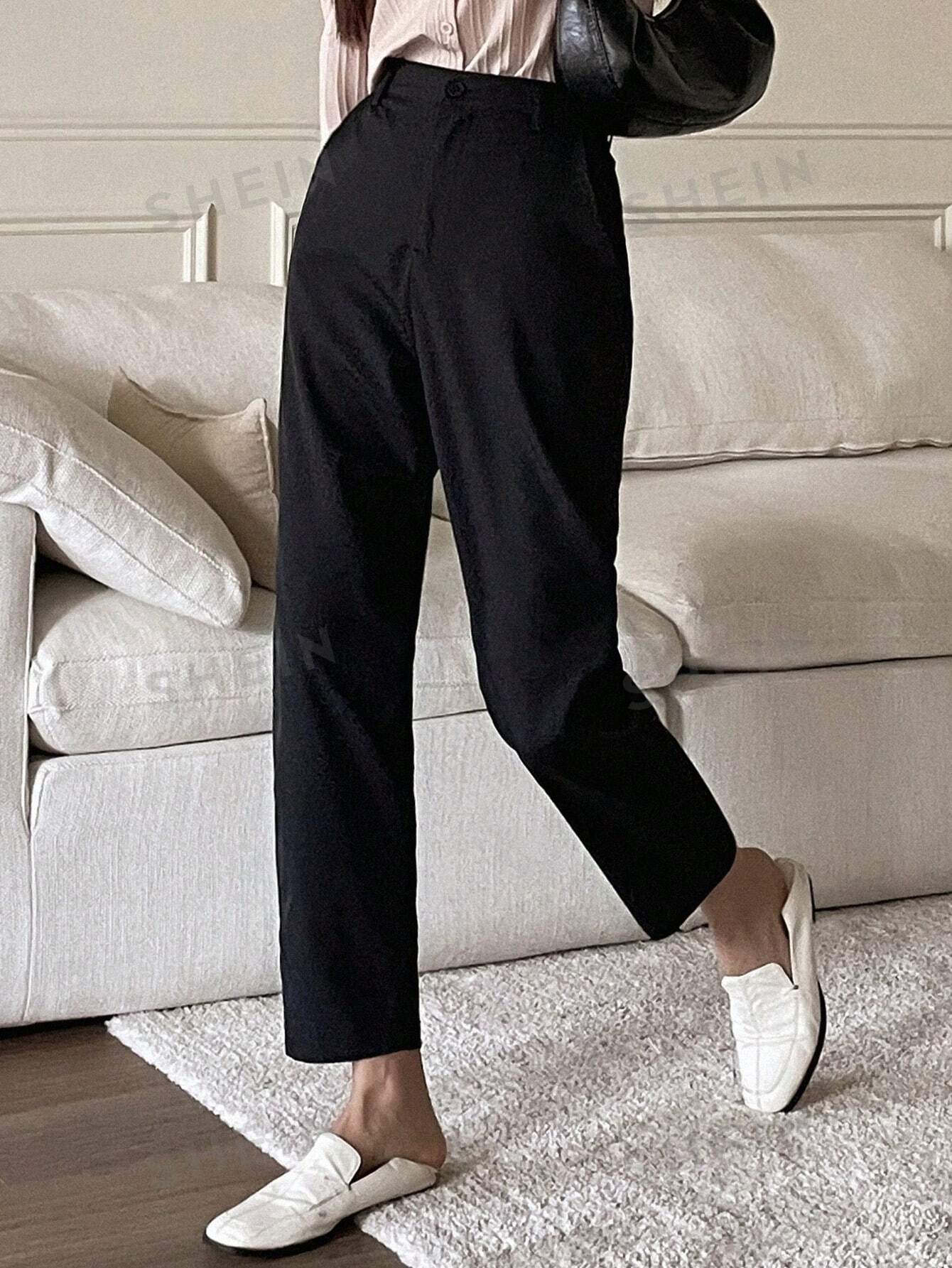 DAZY Solid Color Straight Suit Pants - Negative Apparel