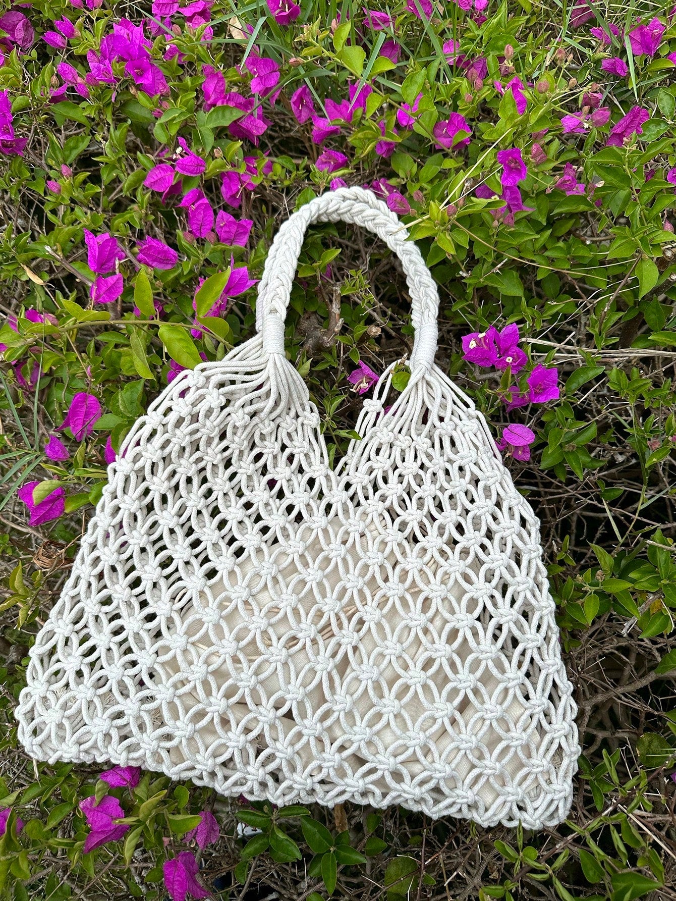 DAZY White Straw Bag Vacation Drawstring Double Handle - Negative Apparel