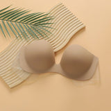 Deep U gathered invisible breast stickers transparent side wings half cup gathered one - piece strapless bra - Negative Apparel