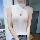 Design sense semi - turtleneck knitted vest women's suit with bottoming shirt temperament medium collar sleeveless vest spring and summer new - Negative Apparel