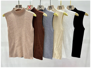 Design sense semi - turtleneck knitted vest women's suit with bottoming shirt temperament medium collar sleeveless vest spring and summer new - Negative Apparel