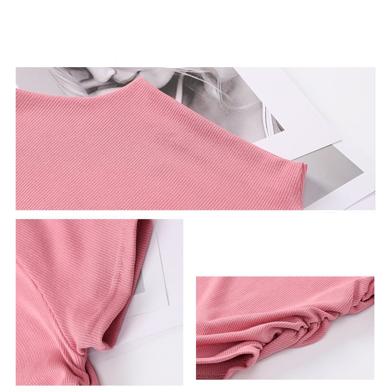 Dopamine wear bottoming shirt women's half - high collar spring and summer navel - baring short - sleeved T-shirt sexy hot girl slim short top - Negative Apparel