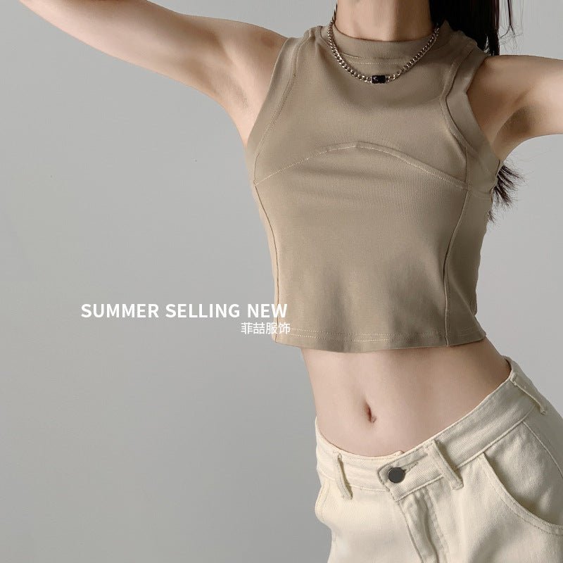 Dopamine Wear Splicing Sleeveless I - shaped Sports Vest Women's Inner Summer Short Slim - fit Outer Suspender Top - Negative Apparel