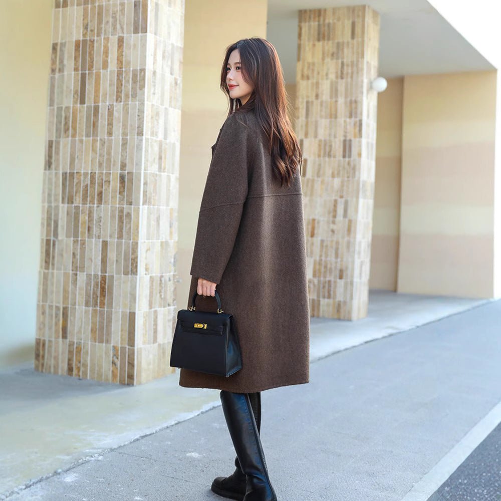 Double - sided wool coat women's medium and long 2025 autumn and winter new cocoon high - end woolen coat - Negative Apparel