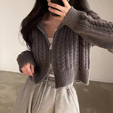 Double zipper twist sweater jacket autumn and winter 2023 new Korean version retro temperament student women's knitted cardigan jacket - Negative Apparel