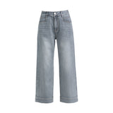 Drape pear - shaped body nine - point straight hemp jeans women's new fashion commuter versatile casual pants - Negative Apparel