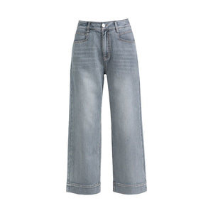 Drape pear - shaped body nine - point straight hemp jeans women's new fashion commuter versatile casual pants - Negative Apparel