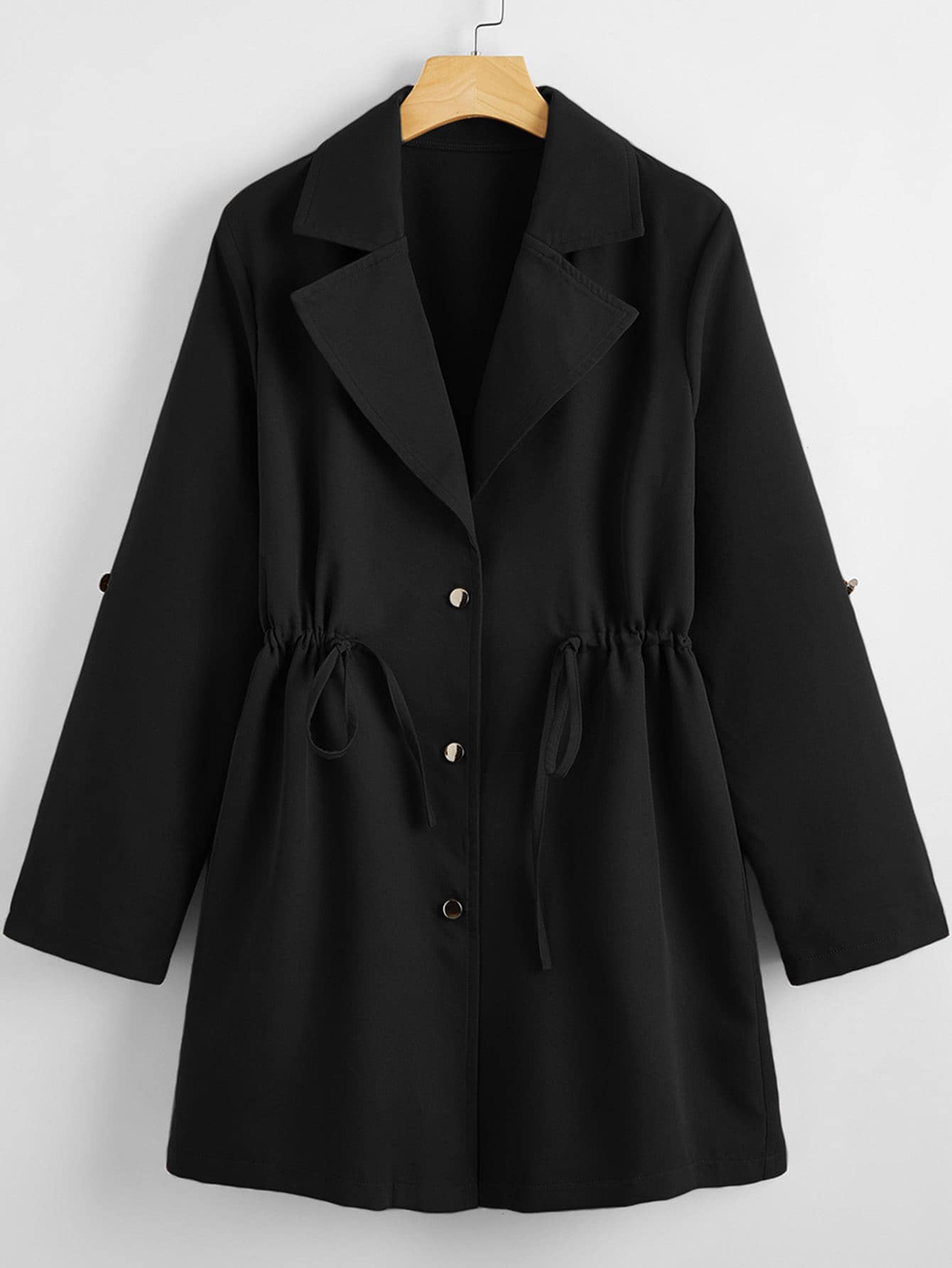 Drawstring Waist Button Up Coat - Negative Apparel