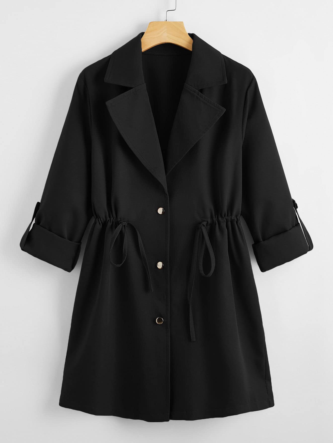 Drawstring Waist Button Up Coat - Negative Apparel
