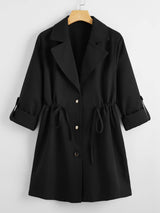 Drawstring Waist Button Up Coat - Negative Apparel
