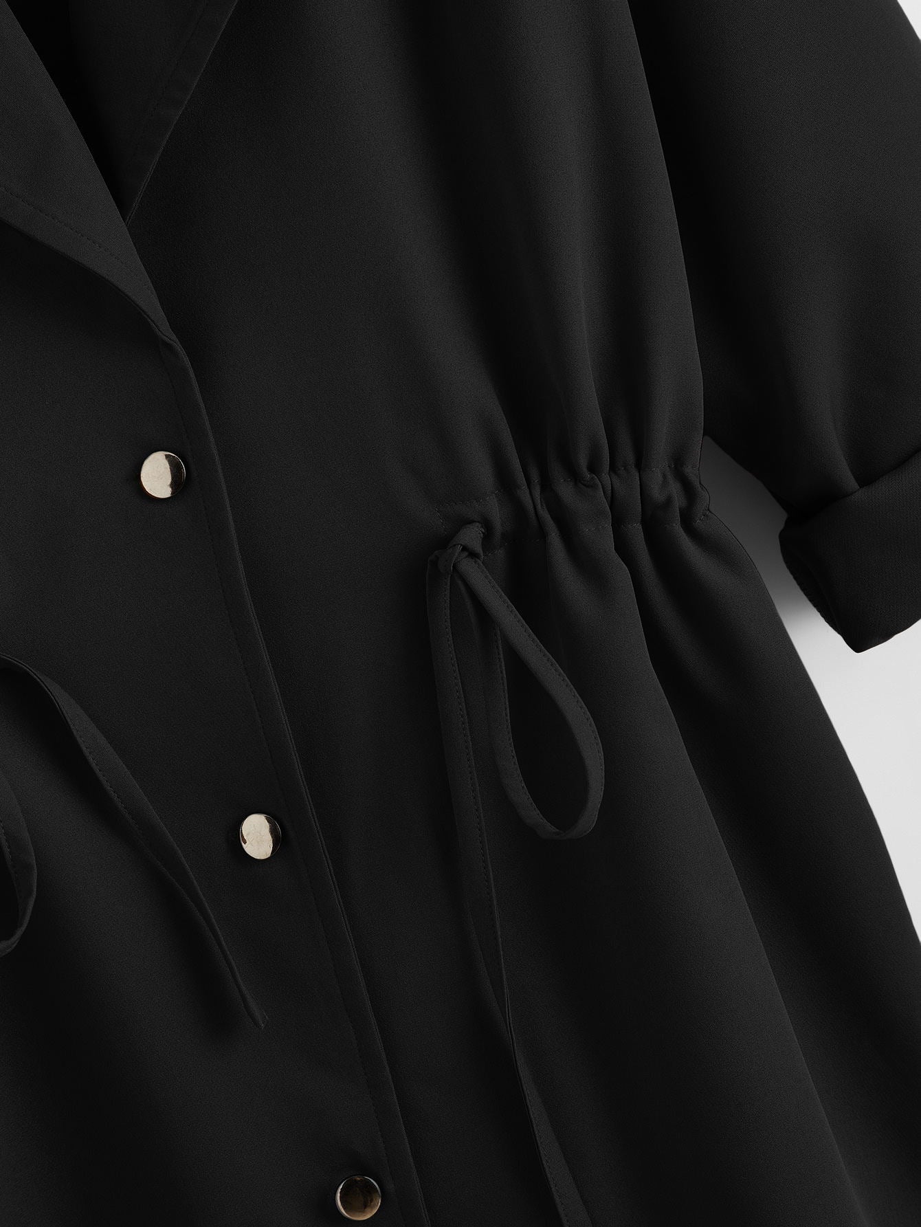 Drawstring Waist Button Up Coat - Negative Apparel