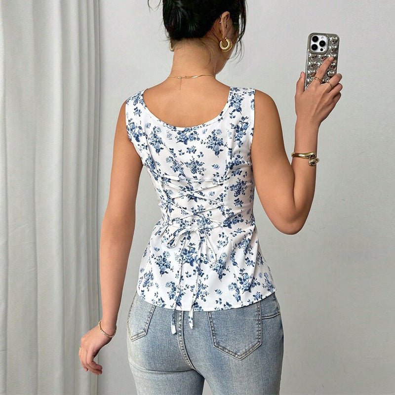 eBay 2025 summer an and n holiday style floral small vest suspender top lace - up women - Negative Apparel