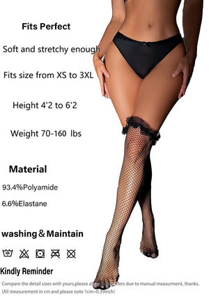 Elastic lace pattern stockings, long tube fishnet solid color thigh mid - tube stockings - Negative Apparel