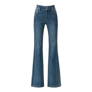 Elastic pear - shaped slim pants for women's spring 2024 new high - waisted double - breasted slightly pulled jeans - Negative Apparel