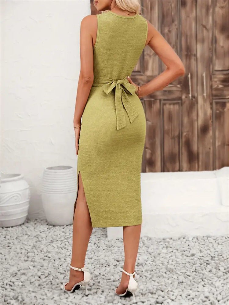 Elastic tight twisted tie bow sleeveless dress summer - Negative Apparel