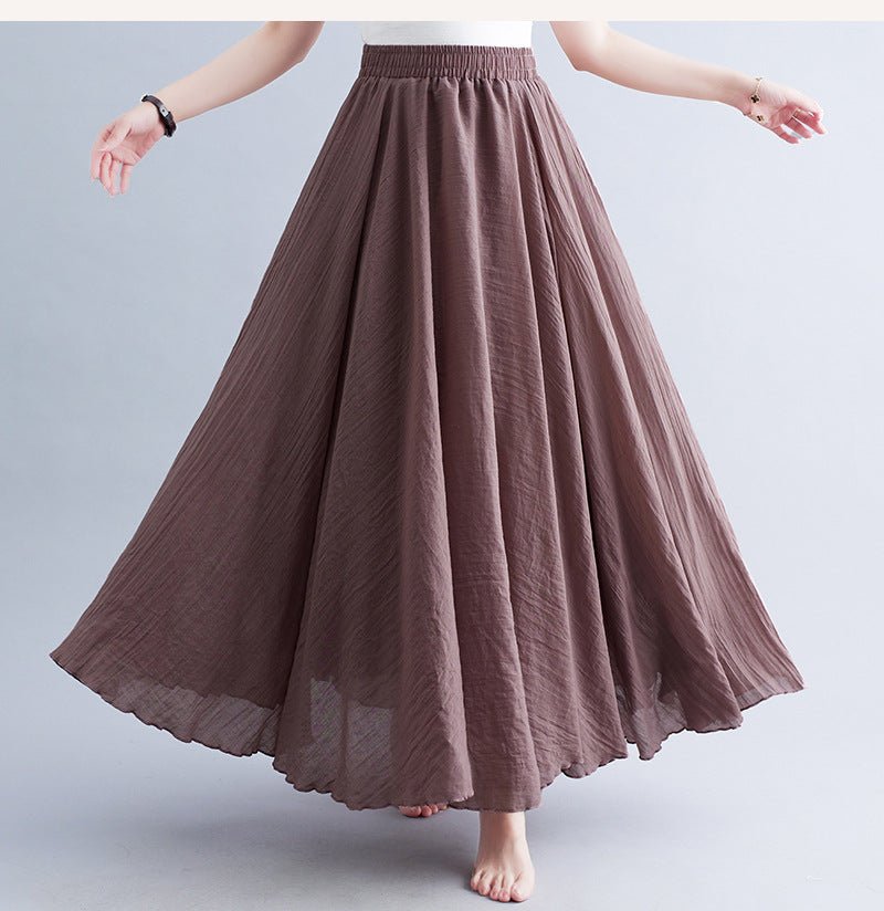 Elastic waist linen A - shaped skirt, long solid color skirt - Negative Apparel