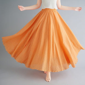 Elastic waist linen A - shaped skirt, long solid color skirt - Negative Apparel