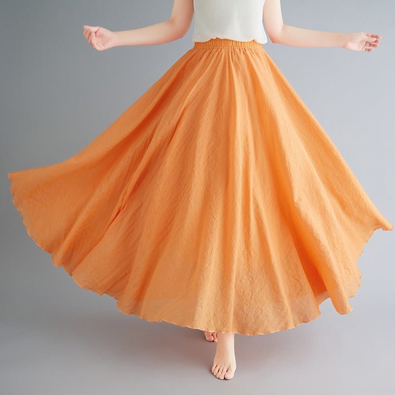 Elastic waist linen A - shaped skirt, long solid color skirt - Negative Apparel
