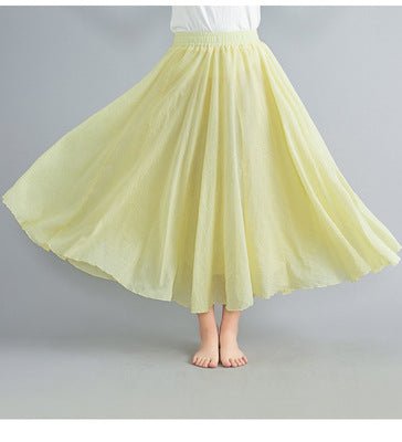 Elastic waist linen A - shaped skirt, long solid color skirt - Negative Apparel