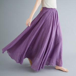 Elastic waist linen A - shaped skirt, long solid color skirt - Negative Apparel