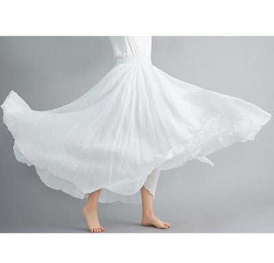 Elastic waist linen A - shaped skirt, long solid color skirt - Negative Apparel